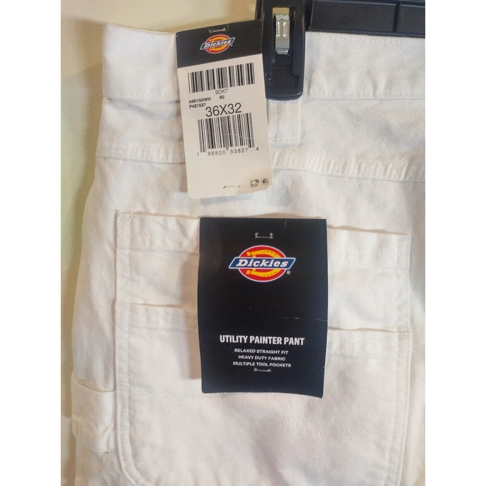 Dickies Mens White Utility Painter Pants Relaxed Straight Fit 36x32 NWT A861G0WH
